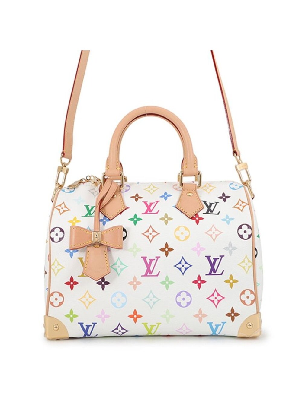 Louis Vuitton Monogram Multicolor LV TM Speedy Bandouliere 25 2-Way White